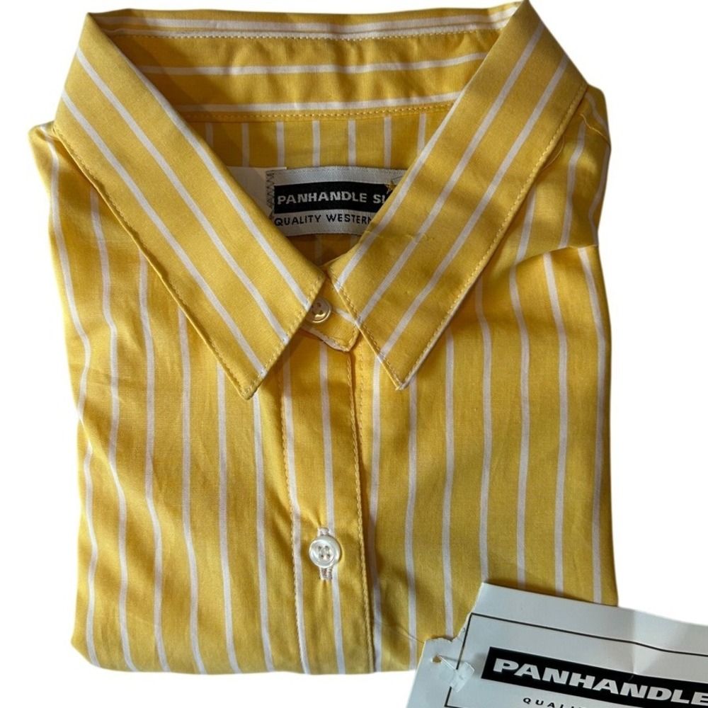 NEW Panhandle Slim Western‎ Shirt Striped Button Up Long Sleeve Yellow M